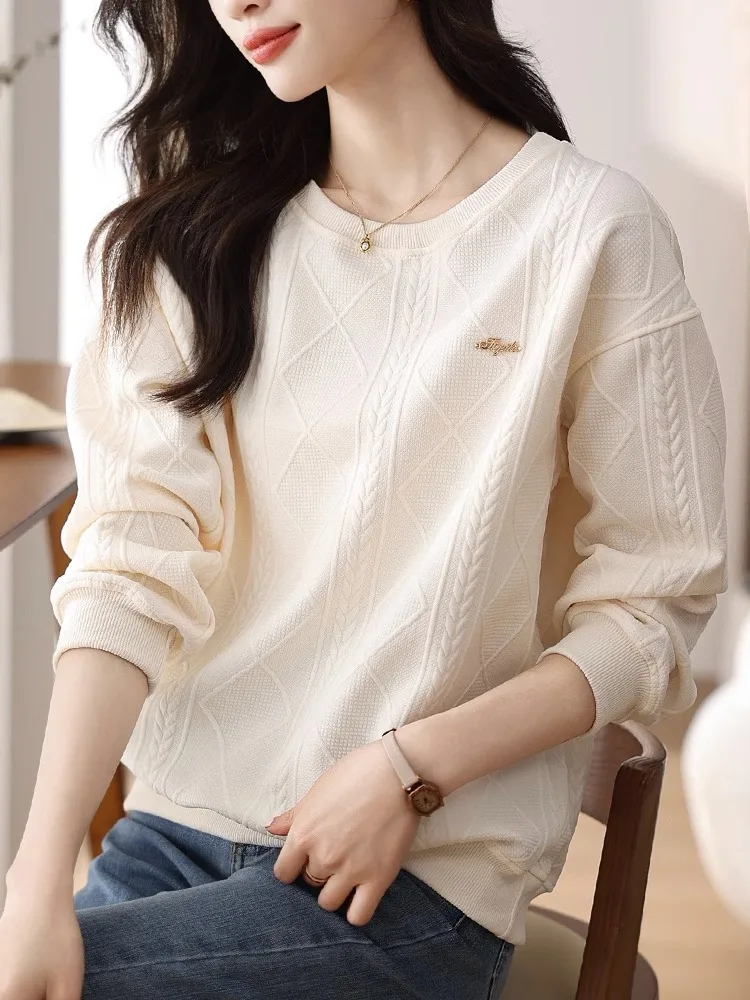 Felpa con cappuccio da donna ampia bianca Casual Top Commute Sle Long Sve round Ne Pure Color Autunno Inverno plus Size Faion Trend