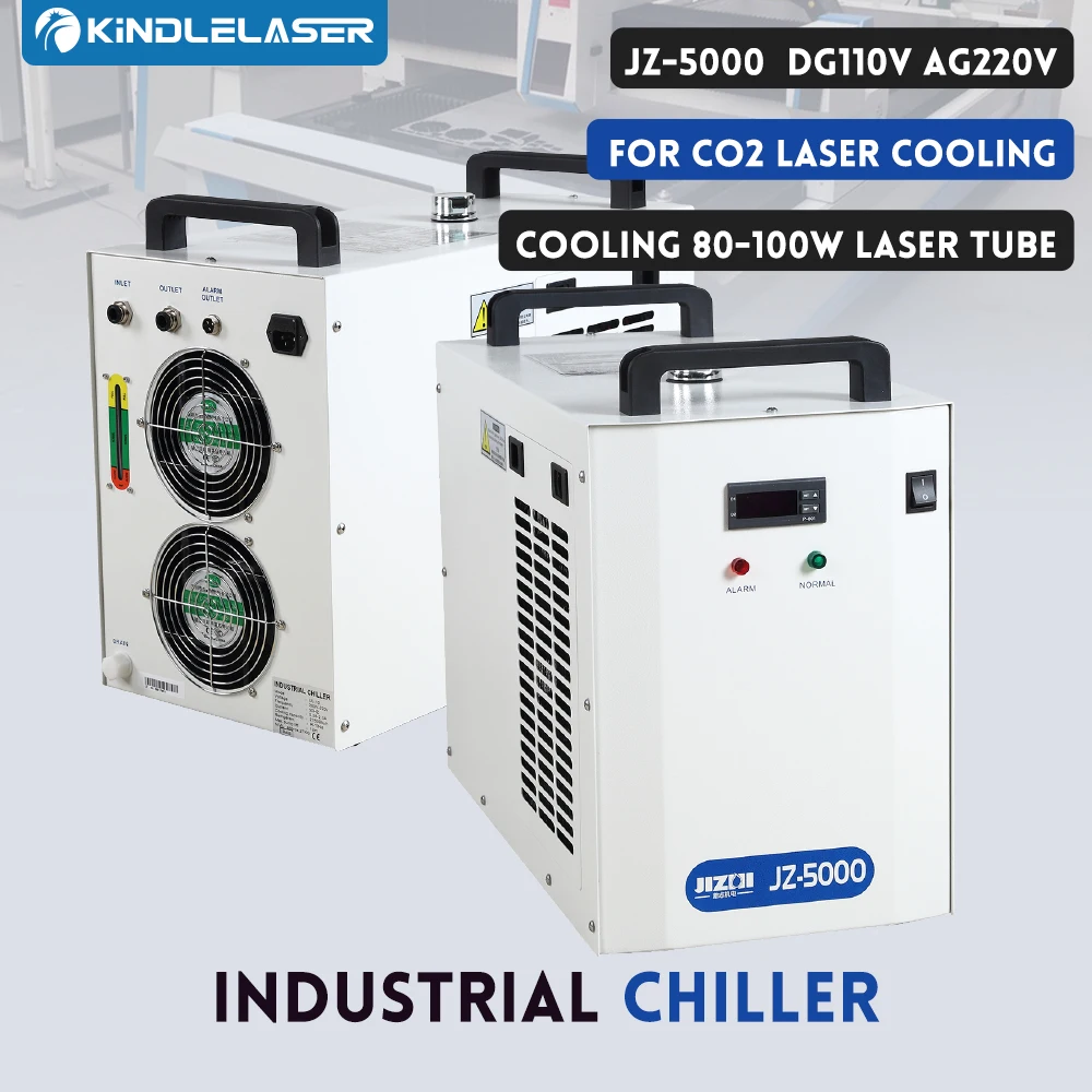 Industrial Water Chiller for CO2 Laser Engraving Cutting Machine JZ-5000 Cooling 80-100W Laser Tube DG110V AG220V