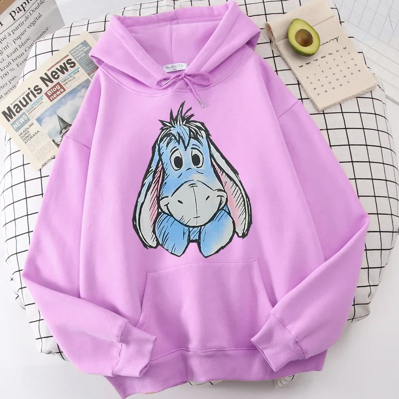 Cartoon Women Hoodies Winnie the Pooh and Honey Eeyore Hoodies Tops Long Sleeve Pockets Fashion Hooded Winter Sweatshirts