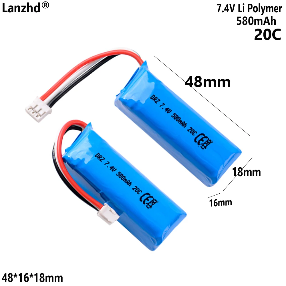 7.4V 580mAh 20C Lithium Battery For ATOMIC DRZ Drift Mosquito Car 1/28 Scale Remote Control Vehicle battery