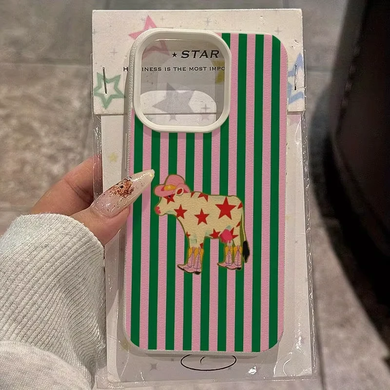 Fashion Striped Cute Dairy Cow Animal Pattern Phone Case for Samsung S26 S25 S24 S23 S22 S21 S20 Note20 Ultra Plus 5G Cover