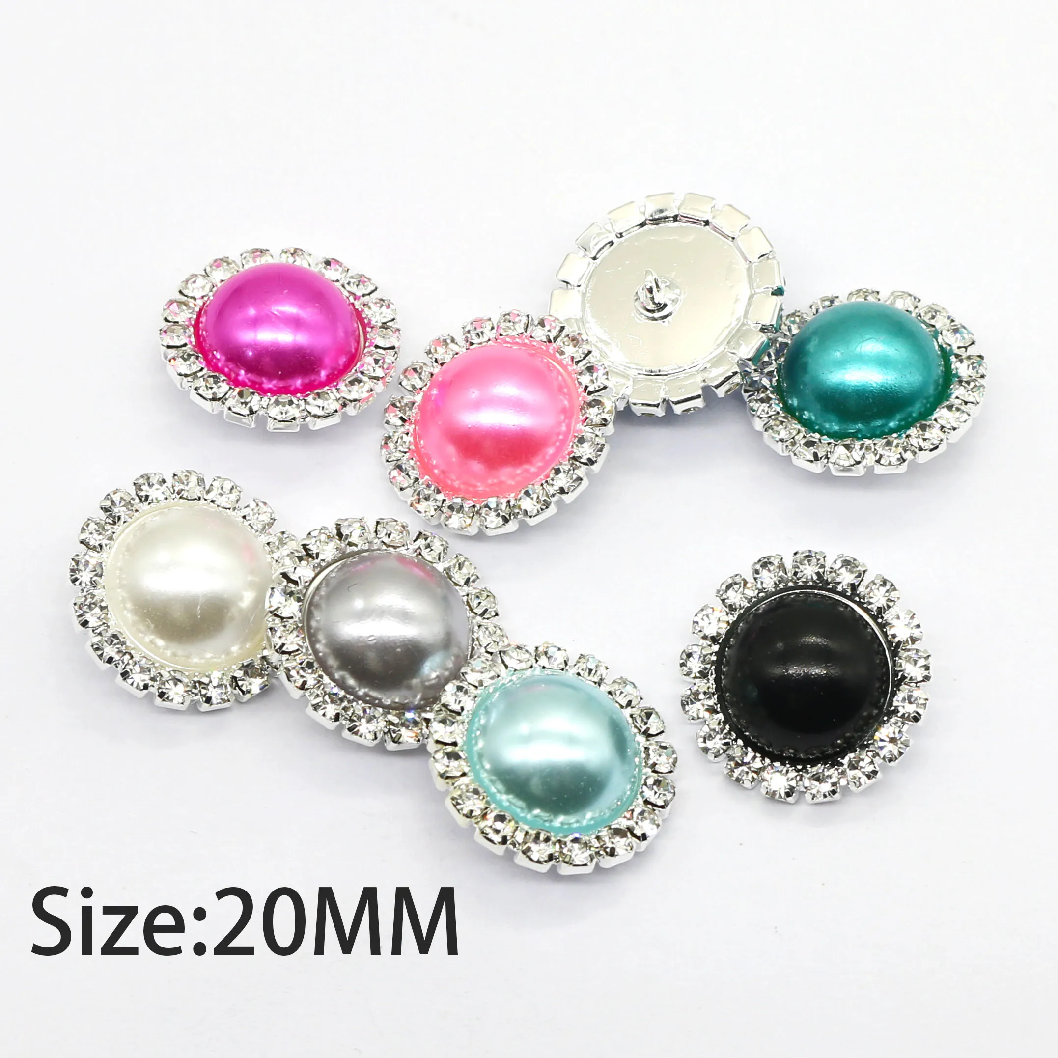 Nieuwe 10/Stuk 20Mm Ronde Parel Strass Knoop Diy Naaibare Kleding Haaraccessoires Hoed Geschenkdoos Lint Knop