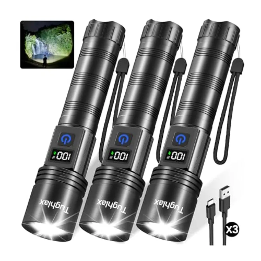 Rechargeable Flashlights High Lumens, Super Bright Flashlight with LCD Digital Display, 5 Modes Adjustable LED Flashlight Tacti