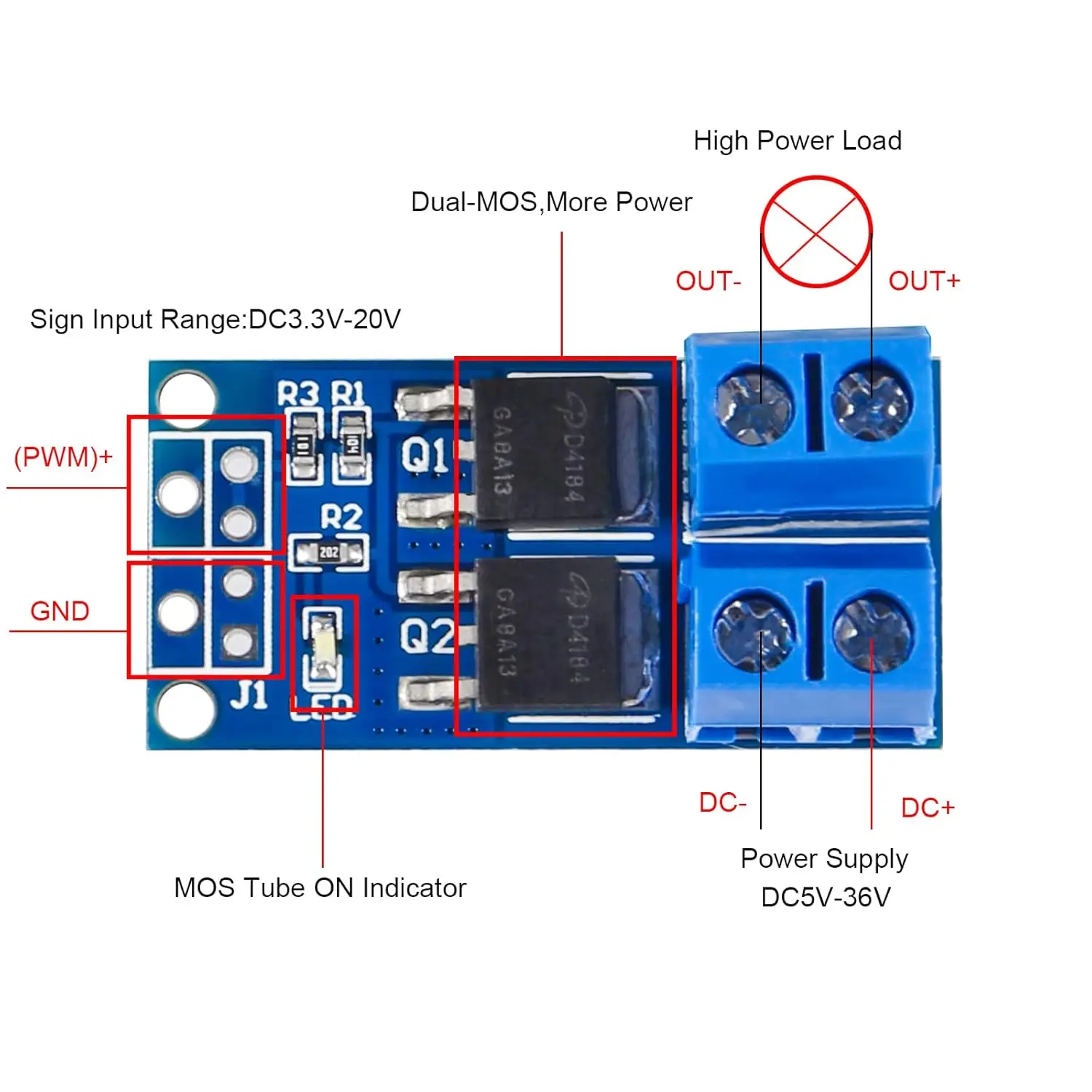 15PCS DC 5V-36V 15A 400W Dual High Power MOS Transistor Driving Controller Module Max 30A PWM Electronic Switch FET Trigger