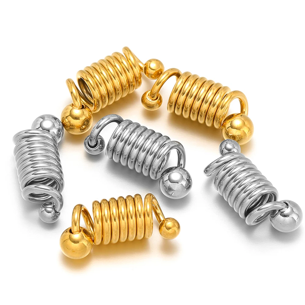 5pcs Stainless Steel Spring Clasps Charms Coil Thread Pendants Connector Bulk for DIY Necklace Bracelet Supplies Jewelry Making