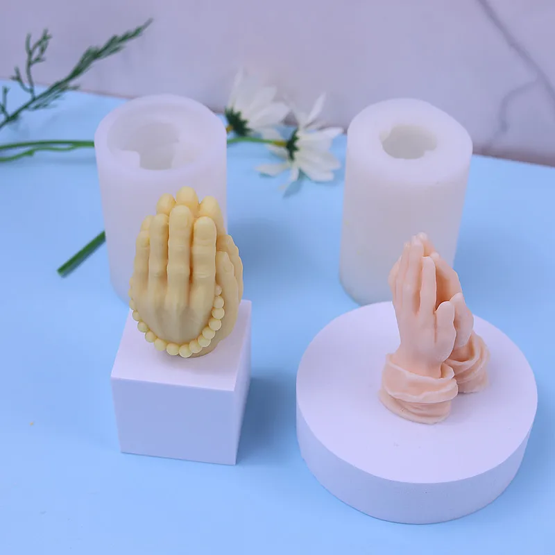 Prayer Gesture Silicone Candle Mold 3D Buddha Bead Hand Sculpture Plaster Resin Mold Kit DIY Soap Baking Tools Home Decor Gift