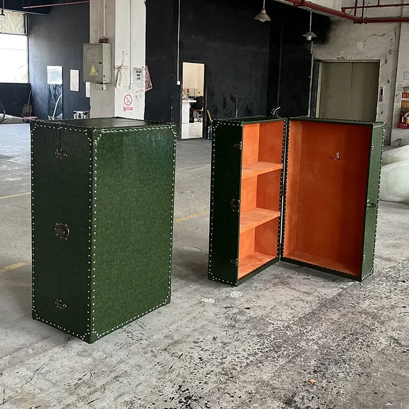 American Country Rivet Wardrobe Locker Retro Old Leather Box Colorful Display Cabinet Locker Wrought Iron Wardrobe