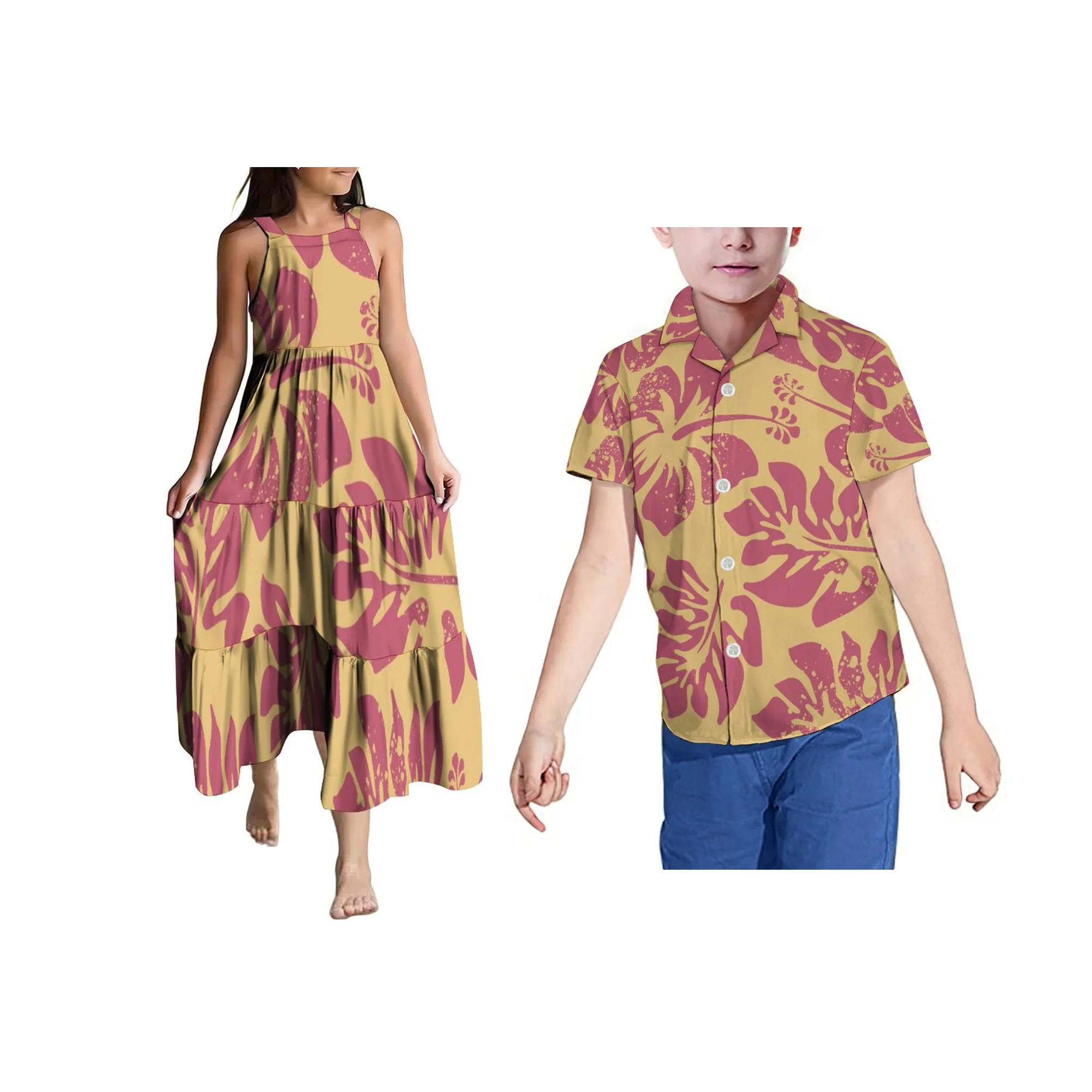 Novo personalizado havaí impressão verão vestido de praia meninas sem mangas em camadas vestido samoan isalnd design crianças vestido estilingue