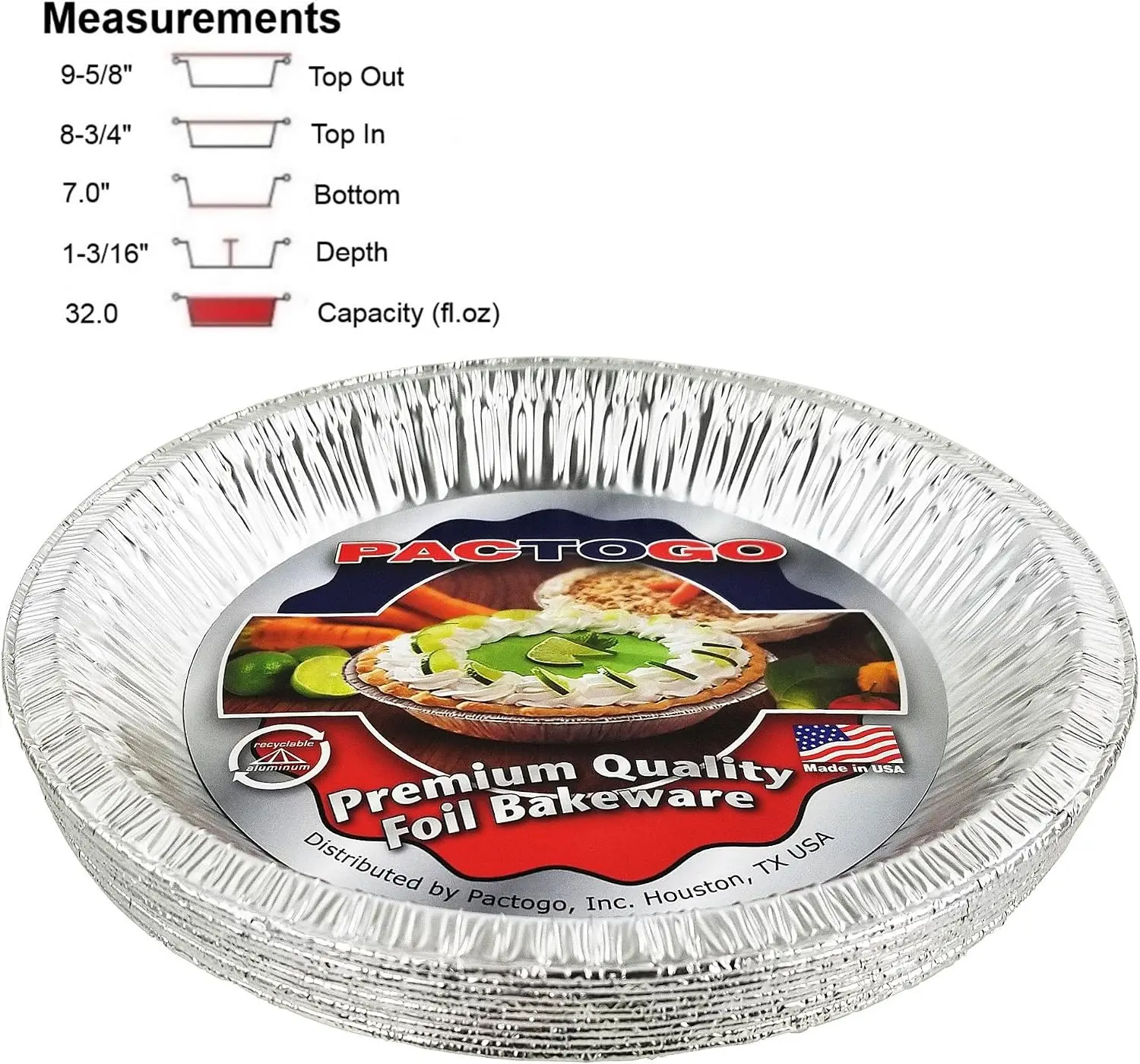 Aluminum Foil Pie Pan (Actual Top-Out 9-5/8 Inches - Top-In 8-3/4 Inches - Vertical Depth 1-3/16 Inches) - Disposable Baking Tin