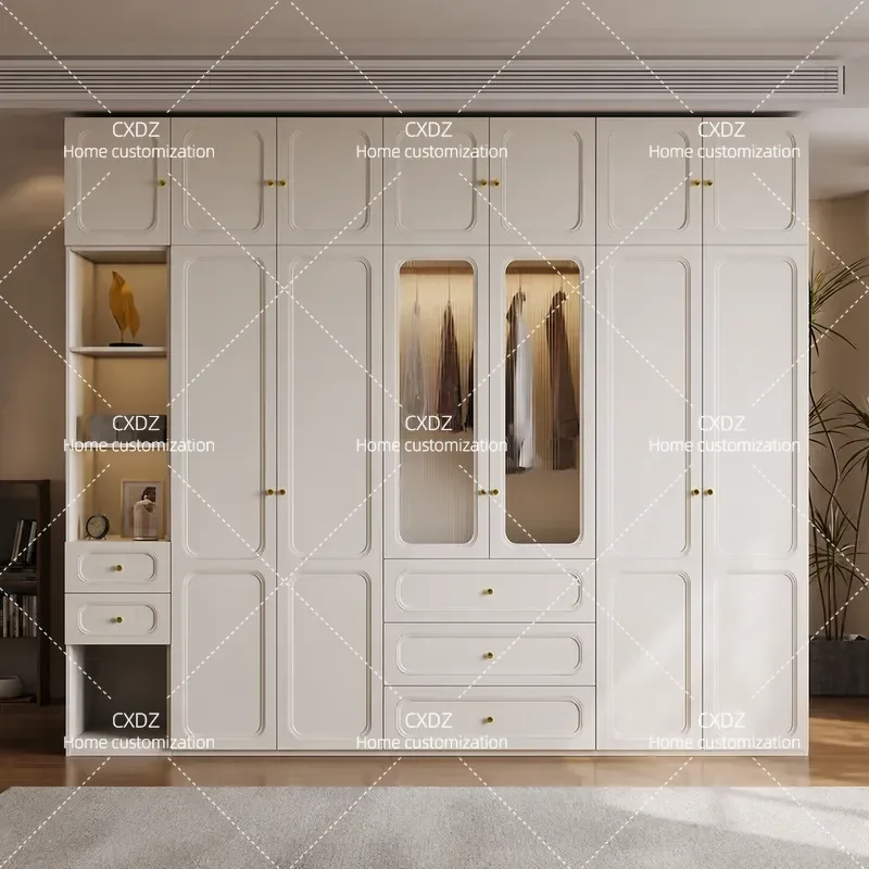 French Cream Style Home Wardrobe Master Bedroom Cloakroom Simple Modern Cabinet with Corner Combination Wardrobe