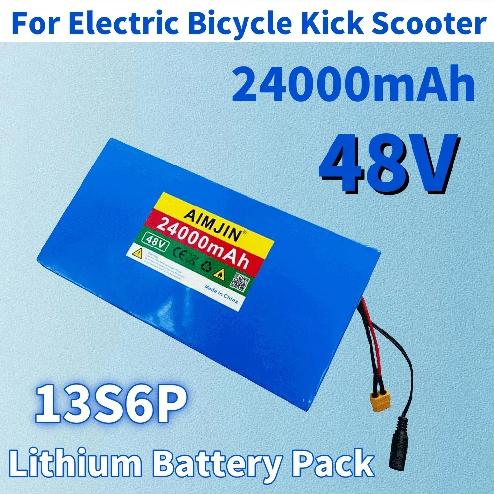 48V 24000mAh 13S6P Lithium Battery Pack Suitable For Electric Bicycle Kick Scooter, 18650 Built-in Intelligent BMS Ele