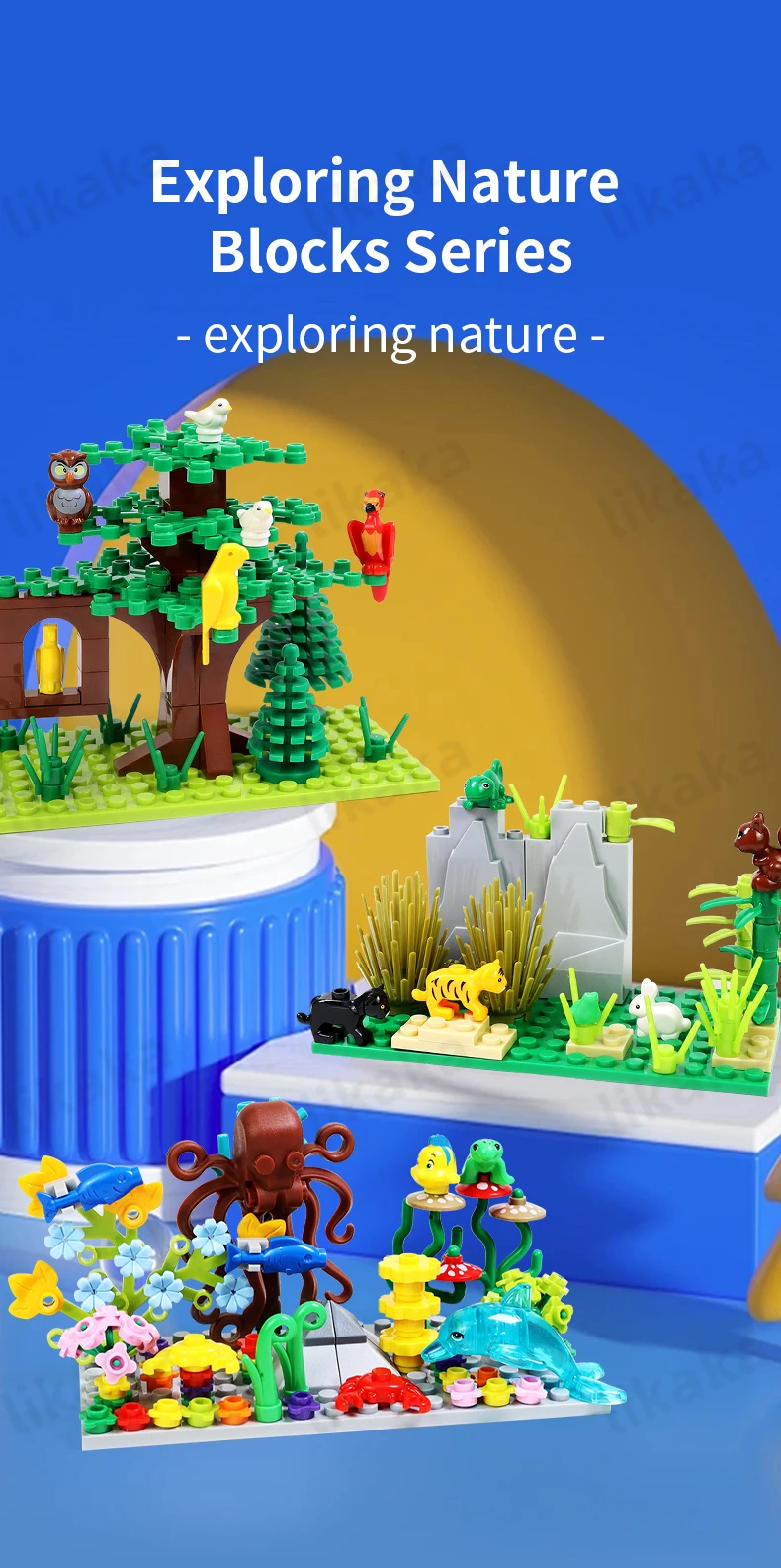 Stadt Bauernhof Tiere Bausteine Natur Tiere Fisch Otter MOC Unterwasser Welt Fisch Delphin Octopus Set DIY Spielzeug für Kinder Geschenk – Detail 1