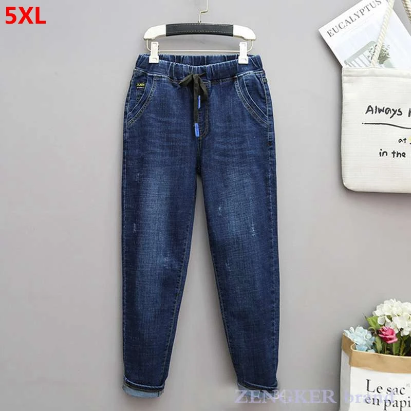 Plus size jeans ladies fat mm elastic waist harem trousers loose jeans for women 5XL 4XL high waisted jeans