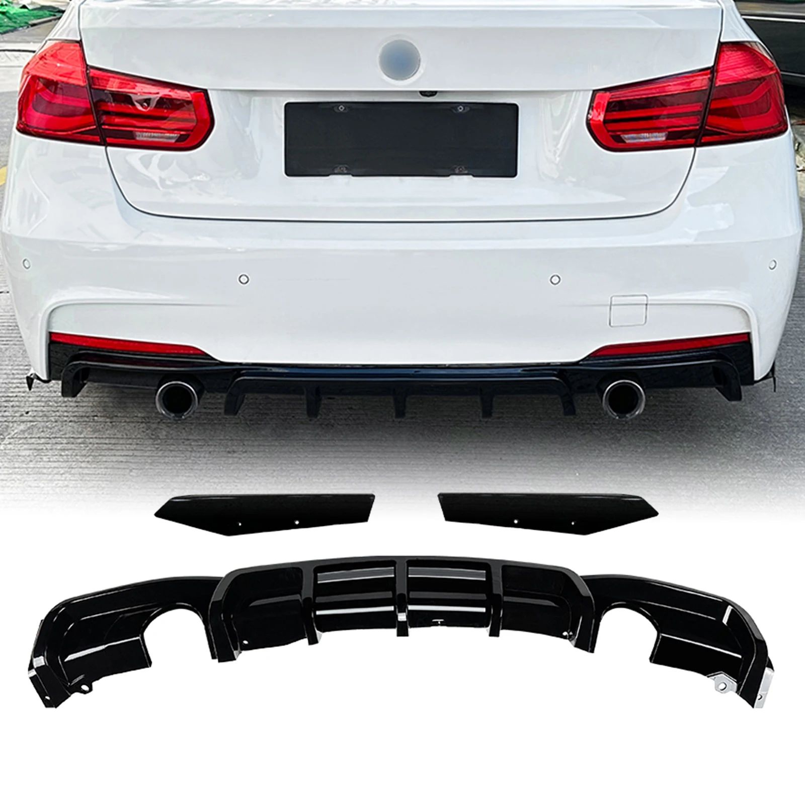 

Rear Bumper Diffuser Lip +Tail Side Spoiler Splitter Corner Cover Protector For BMW 3 Series F30 MT MP 325i 330i M Sport 2013-19