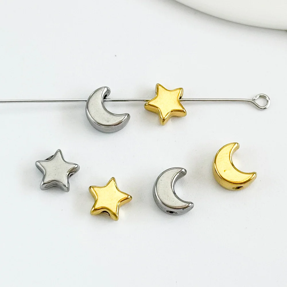 تصميم ودي 7*8 مللي متر 100 قطعة فاصل نجمة/خرز من الفولاذ المقاوم للصدأ للأساور/مجوهرات ذاتية الصنع خرز فضفاض/شكل قمر/صناعة يدوية # 195418