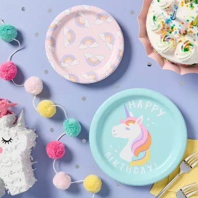 Disposable Plates 20Ct Unicorn "Happy Birthday" Dinner for Snacks and Celebrations view 2