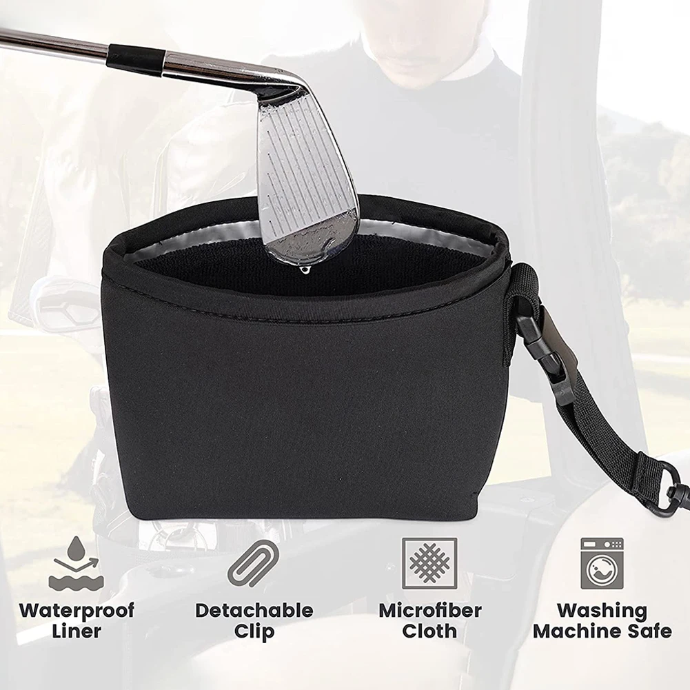 Golf Cleaning Bag Waterproof Liner Detachable Clip Gifts Easy To Carry Club Black Lightweight Compact Microfiber Cloth Portable