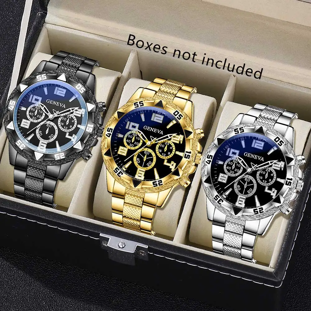 3PCS Men's Watch Set Business Trend Versatile Digital Scale Circular Dial Quartz Watch Perfect Gift for Friends or Dad