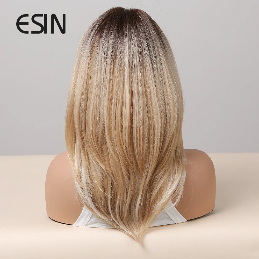 ESIN Long Ombre Blonde Wigs For Women Layered Natural Synthetic Hair Wig With Bangs Cosplay Heat Resistant Synthetic Wig image 5