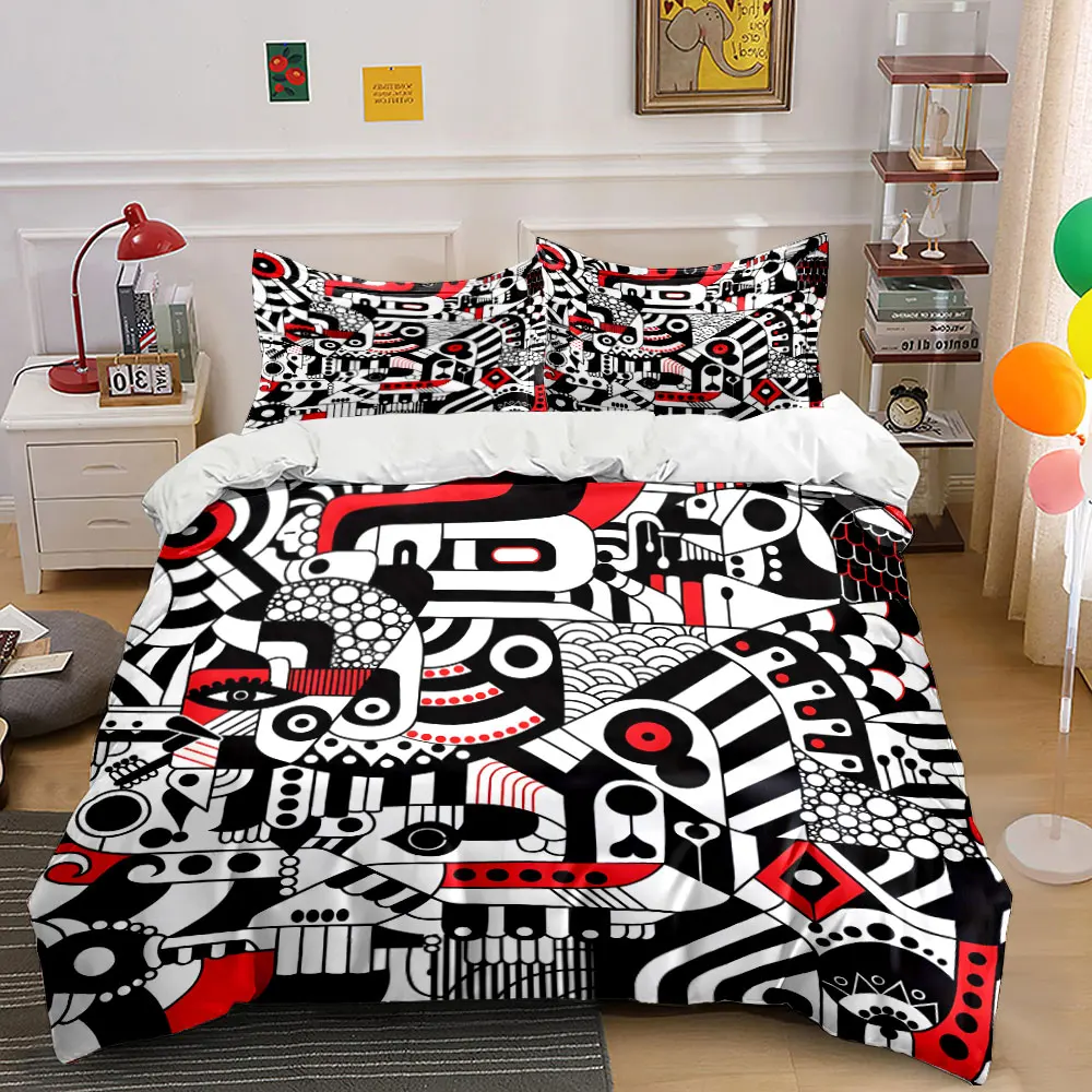 Abstract geometric red-black-white art Print Bedding Set 1 Duvet Cover 2 Pillowcases for Adult and Children Luxury Gift
