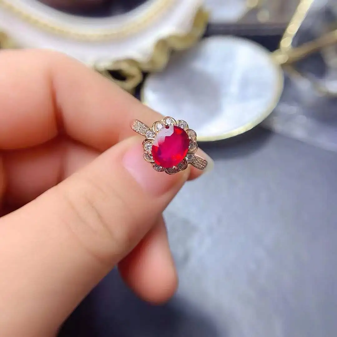 KJJEAXCMY New style Jewelry Natural Women's Ruby ring 925 silver inlay Colorful and splendid Crystal pure fire flash explosion
