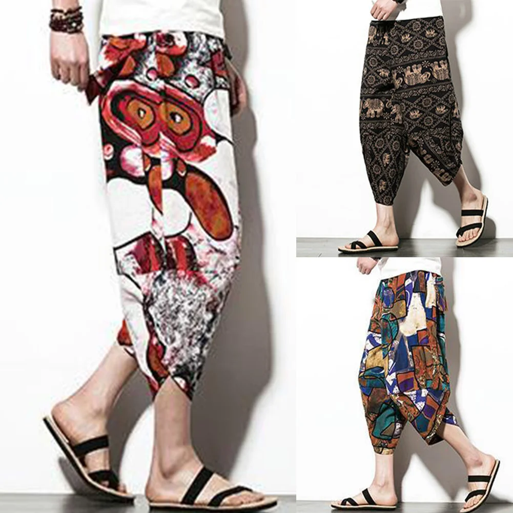 Pantalones bombachos de algodón y lino para hombre, pantalón holgado informal de talla grande, M-5XL, venta al por mayor