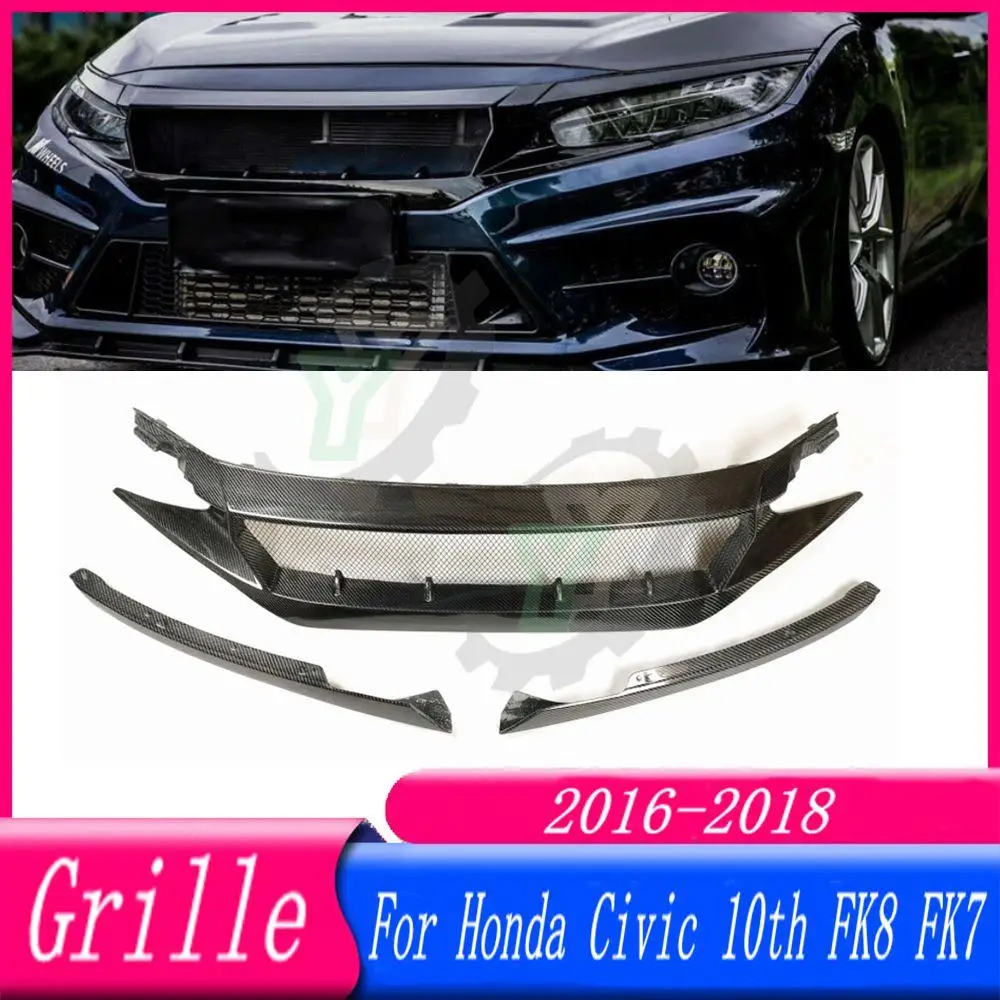 

Real Carbon Fiber Car Front Bumper Grille Centre Panel Styling Upper Grill For Honda Civic FK8 FC1 FK7 10th 2016 2017 2018 2019