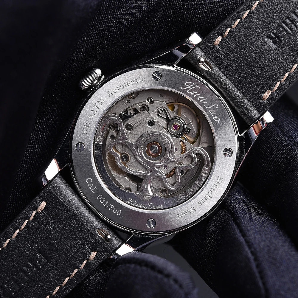 HUASUO Luxury 38mm Meteorite Dial Dress Men\'s Watch Automatic Mechanical SW200 Movement Sapphire Crystal 5Bar Waterproof