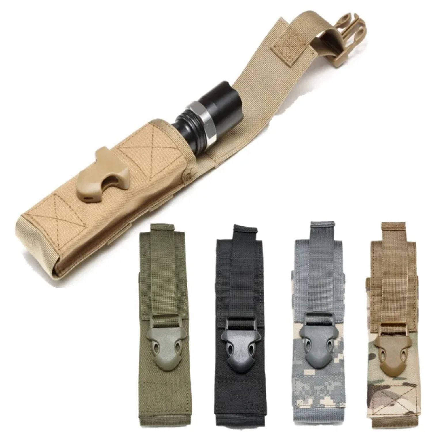 Tactical Molle Flashlight Pouch  Torch Holder Case EDC Tool Waist  Outdoor Camping Hiking Hunting Light Holster