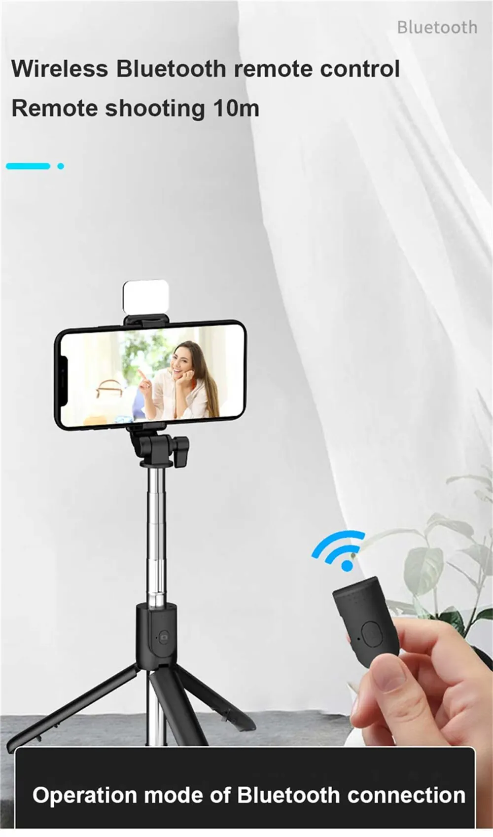 Wireless Selfie Stick Retractable Multifunctional Mini Tripod Holder With LED Fill Light Bluetooth Remote Shutter For Shoot Vlog