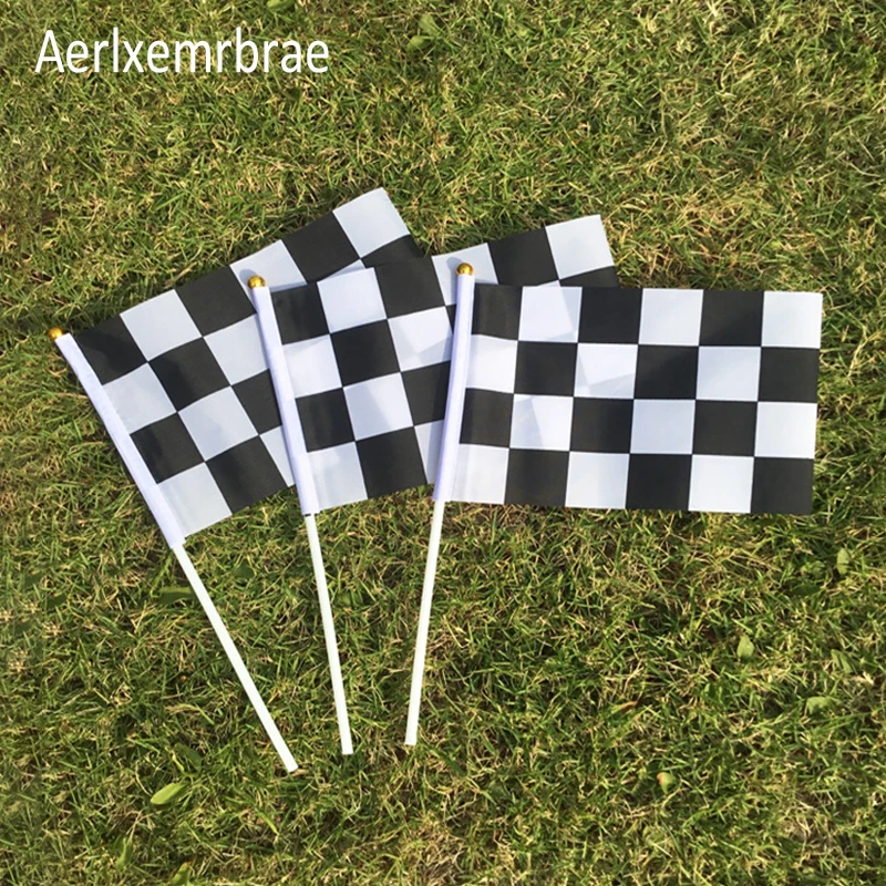 100Pcs 14*21Cm A plastic  Stick   F1 racing hand  flag checkered flag    Cheerleading Competition Products