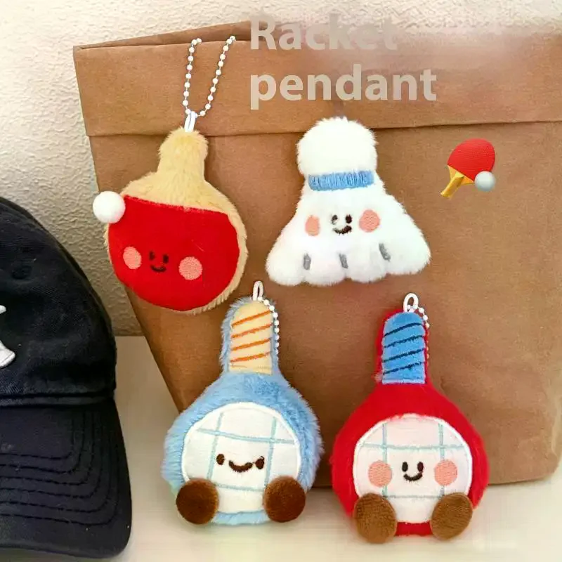 

Cute Cartoon Plush Ball Decoration Doll Pendant Keychain Kawaii Football Table Tennis Racket Stuffed Doll Toys Pendant Gifts