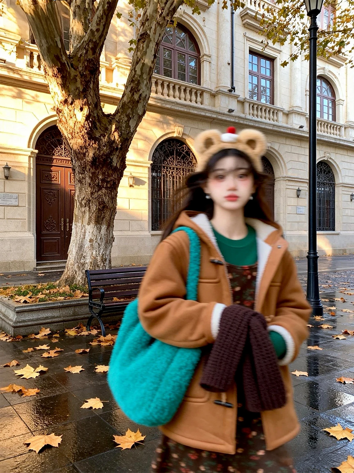 

Iuui·le 2025 Winter New Hooded Lamb Fur Jaet Women's Retro Casual Student Layering Versatile Long Sve Single Button Closure