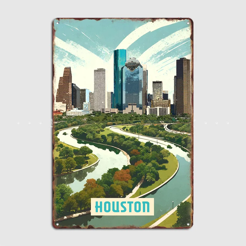 Home Decor Houston - Metalowy plakat w stylu vintage z