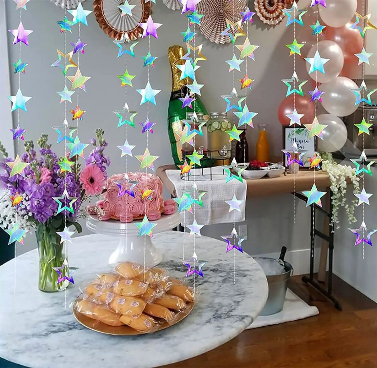 3.7M 12.1ft Paper Silver Star Garland Room Hanging Decoration Birthday Party Decoration BannerAdult Graduation New Year Decor