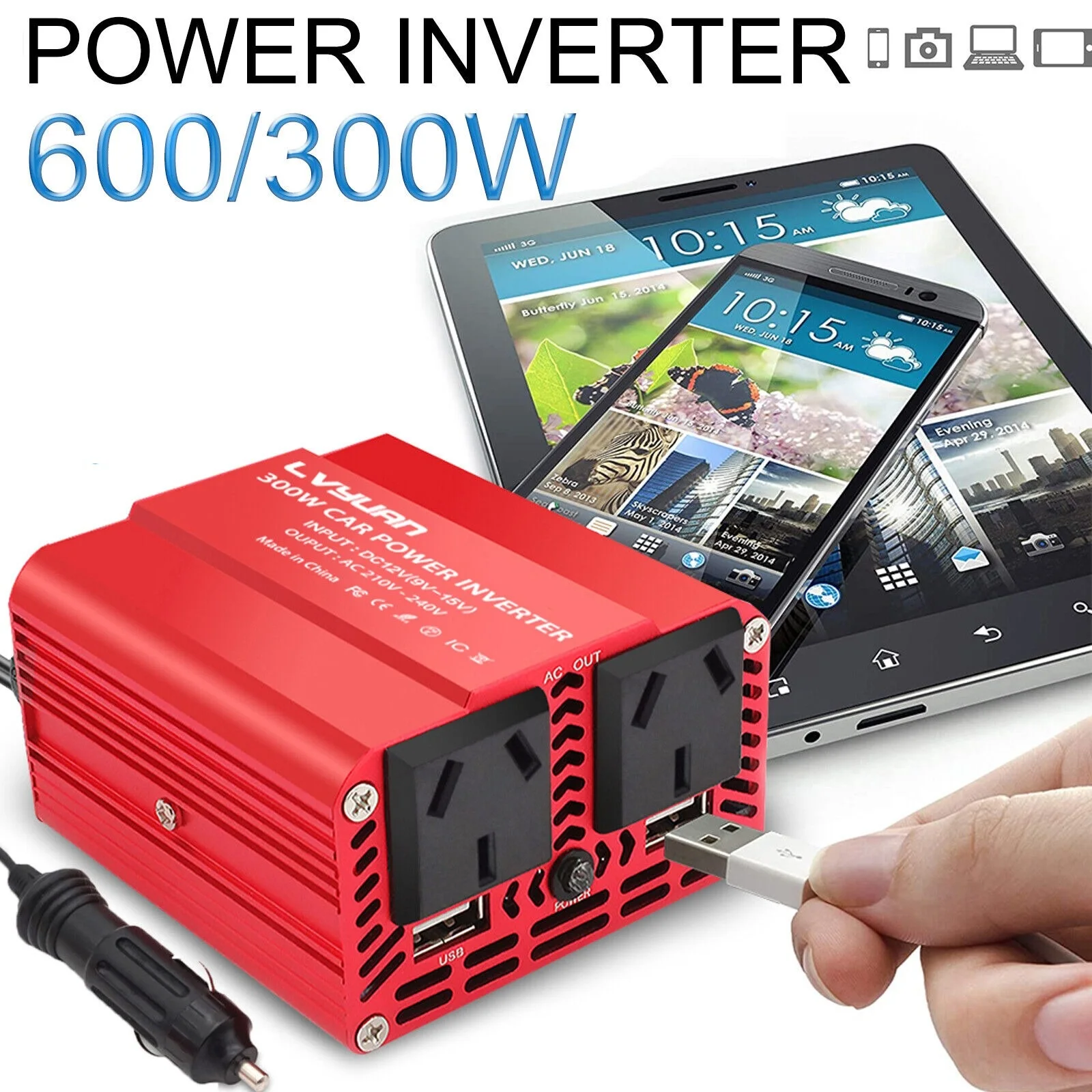 

300W 600W Power Inverter DC 12V to AC 240V Car Converter Camping AU Outlet 2 USB
