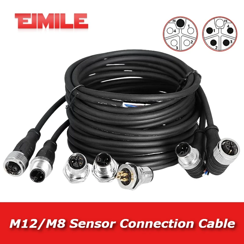 Waterproof M12/M8 Aviation Plug Connector Cable 2M/5M/10M/15/20M 3/4/5/8pin Male Female Sensor Wire A-type Elbow Connection Line