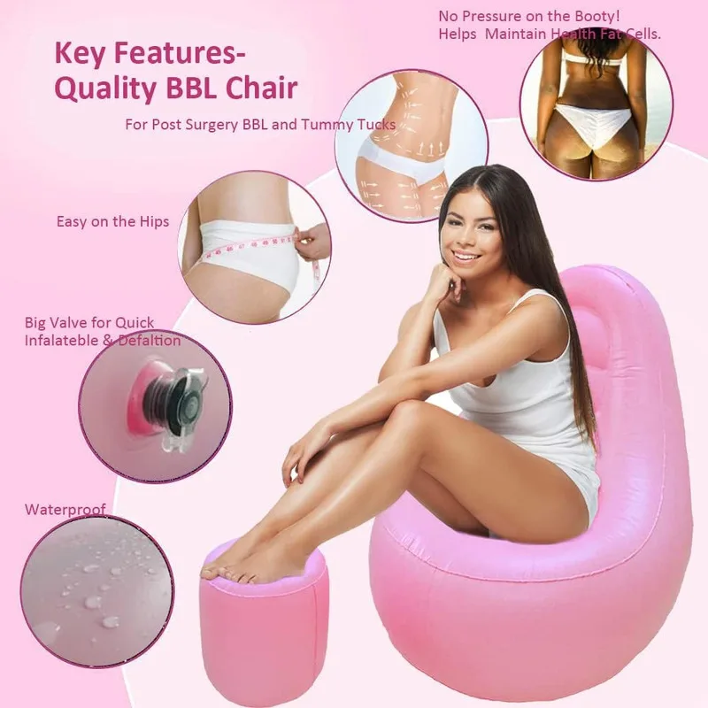 BBL Inflatable Sofa Lounge Hip Lift Bbl Recovery Chair Lounger With Hole Plus Ottoman Black Sitting Sleeping Relaxation