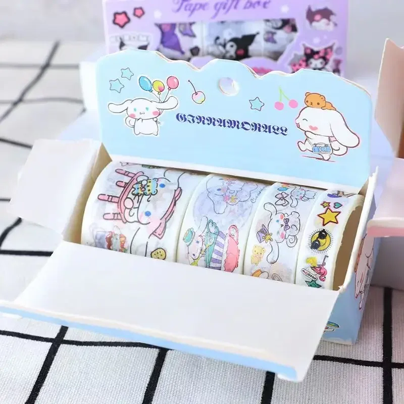 New Cartoon Sanrio DIY Washi Tape Cute Kuromi My Melody Pompompurin Cinnamoroll Sticker Set (3 Rolls In 1 Box)