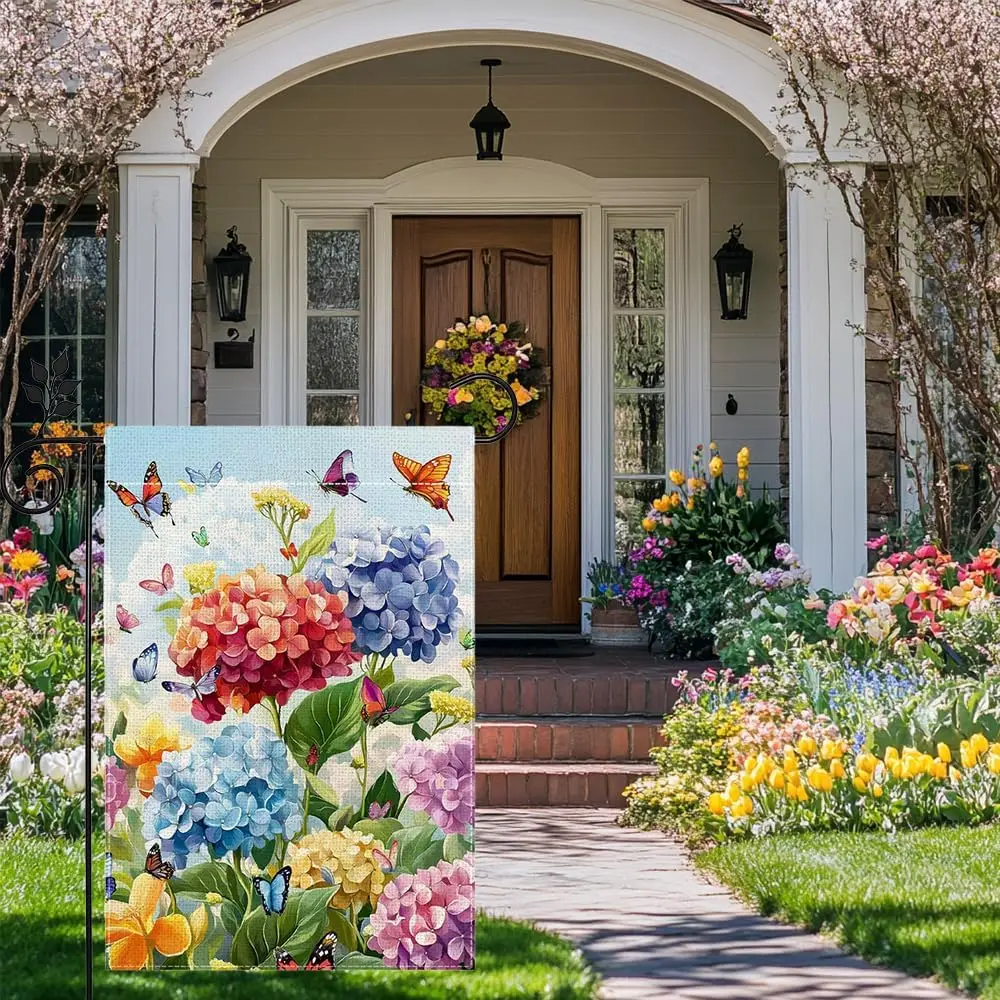Hydrangea Garden Flag 12x18 Double Sided, Spring Summer Floral Welcome Yard Decor, Farmhouse Outdoor Flag for Lawn Patio Por AAS