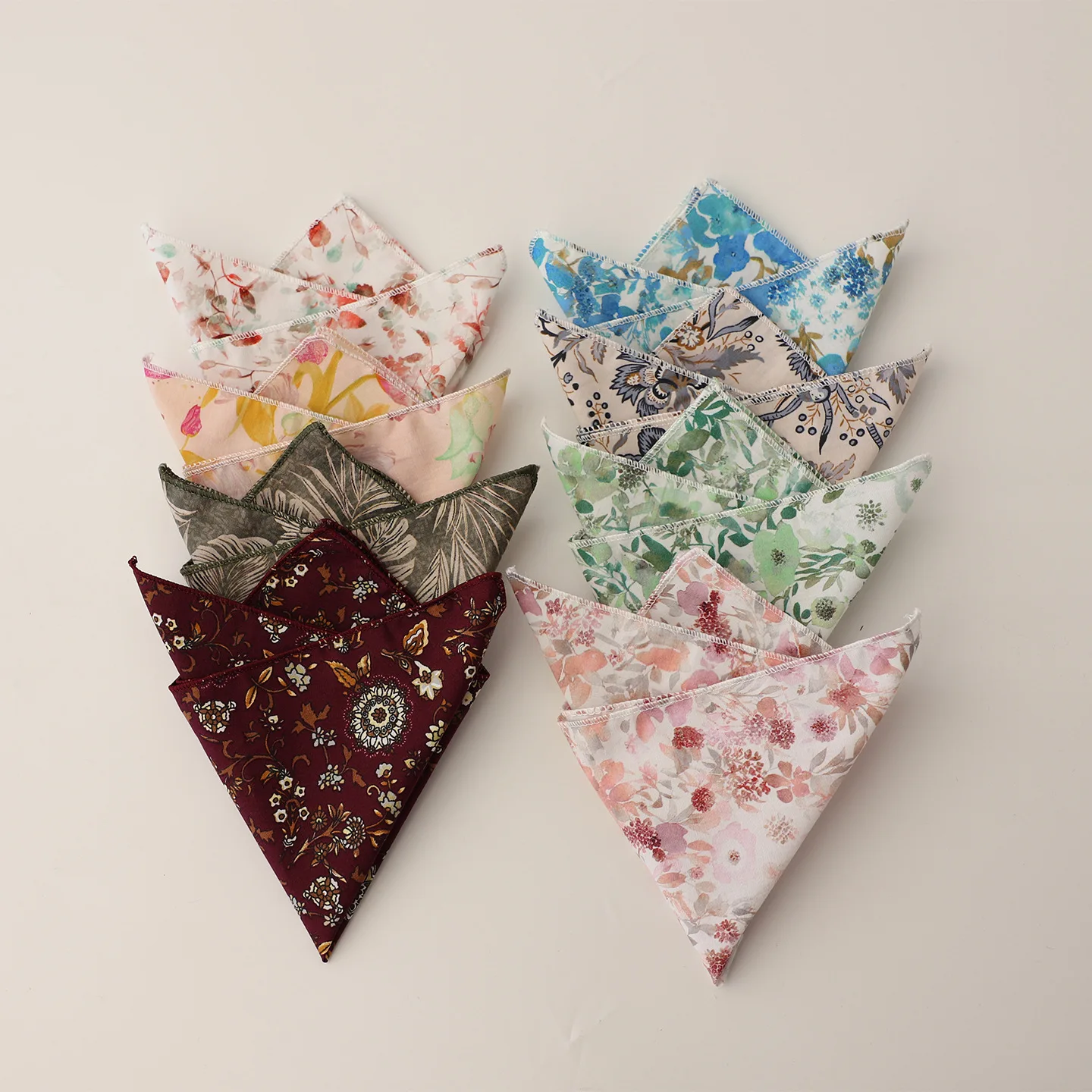 Pañuelo cuadrado de bolsillo Floral de algodón para hombre, pañuelo de lujo colorido, verde, rojo y blanco, accesorios para traje de boda, pañuelo de 22cm, novedad de 2026