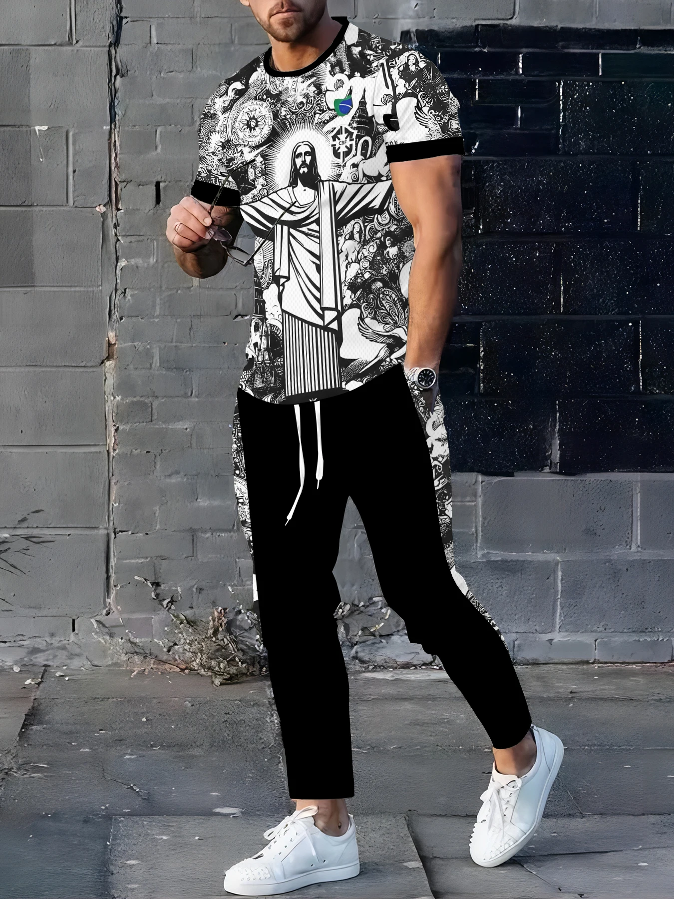 

The new men's set for summer 2025 featuring 3D printed Brazilian Jesus is a fashionable breathable and comfortable sportswear