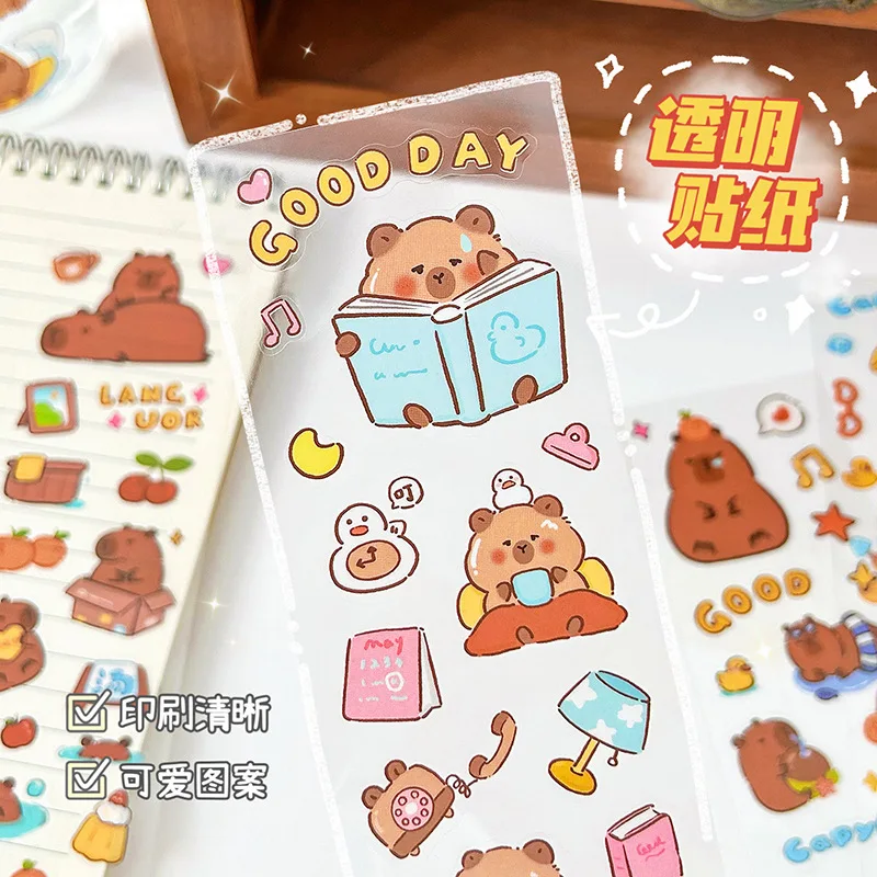 Cartoon Capibala Transparent Stickers Cute Finless Porpoise Hand Tent Stickers Children's DIY Stickers