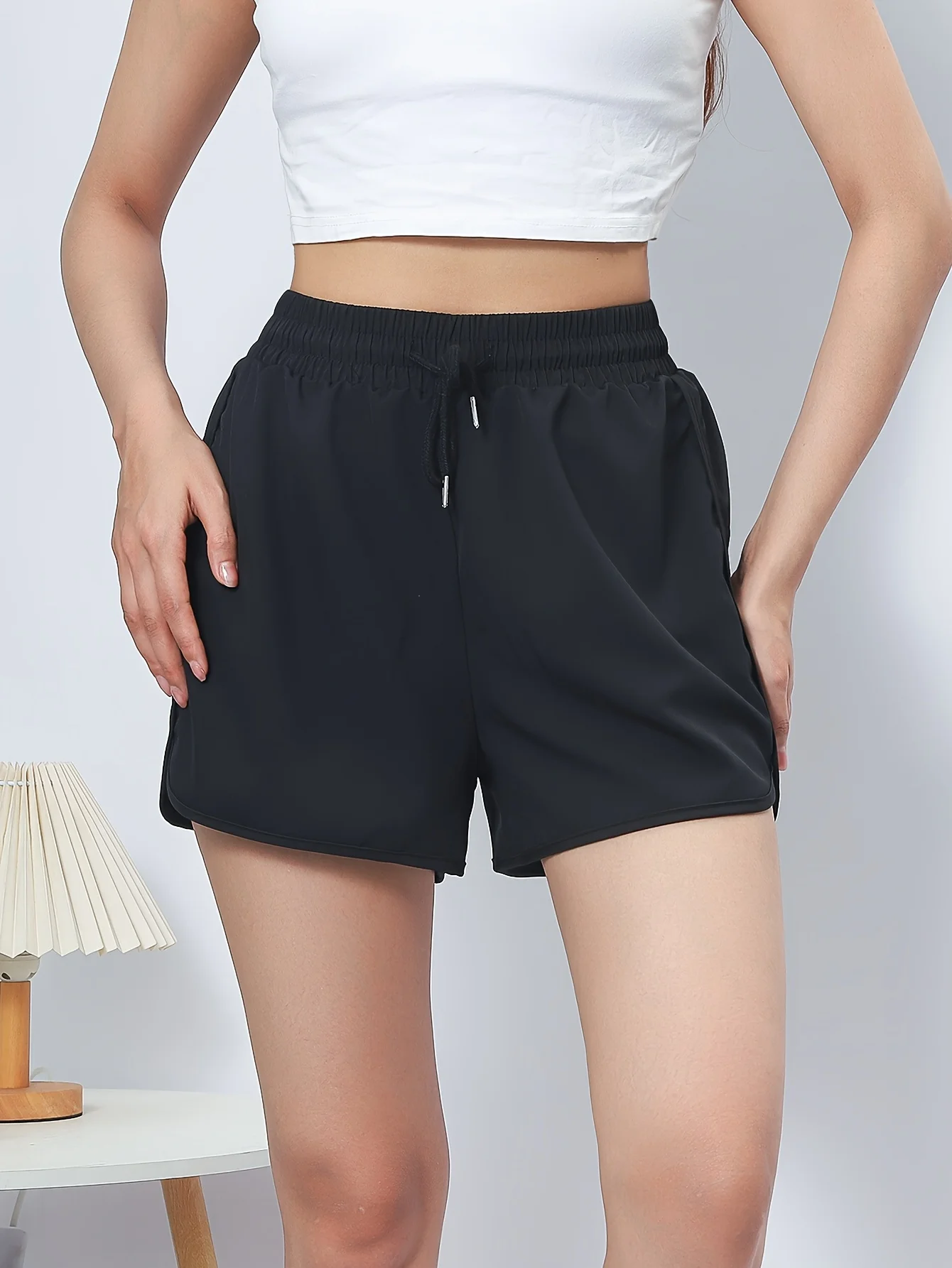 Women's Quick Dry Running Shorts Elastic Waist Drawstring Sports Shorts Casual Gym Workout Fitness Short Pants for Summer