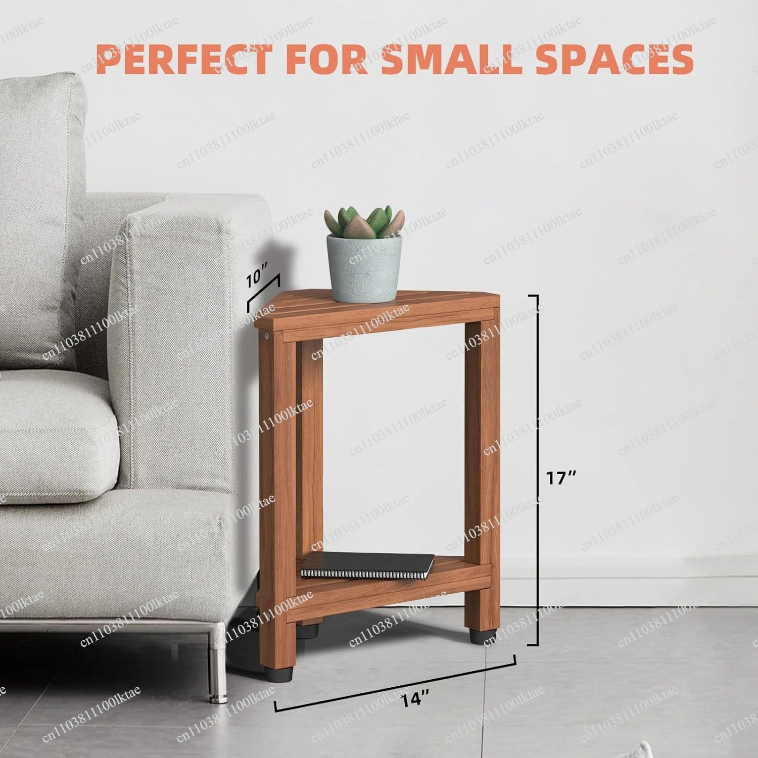 Natural Solid Wood Triangular Shower Stool Waterproof, Non-slip and Mildew-proof Foot Rest Storage Rack