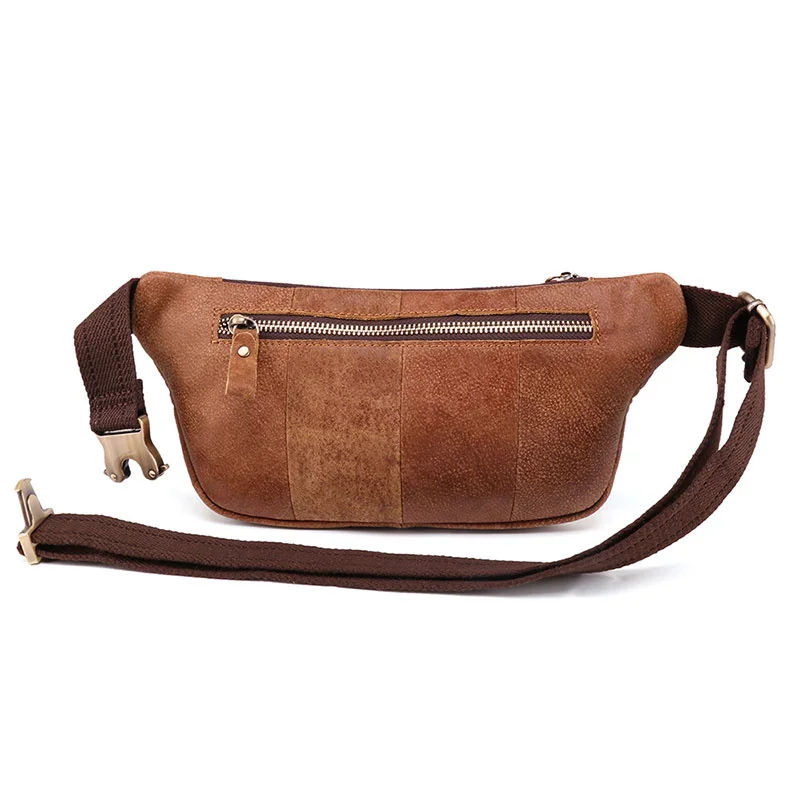 men Genuine Vintage Leathe waist bag Male cow leather fanny pack male travel chest for cell phone belt man