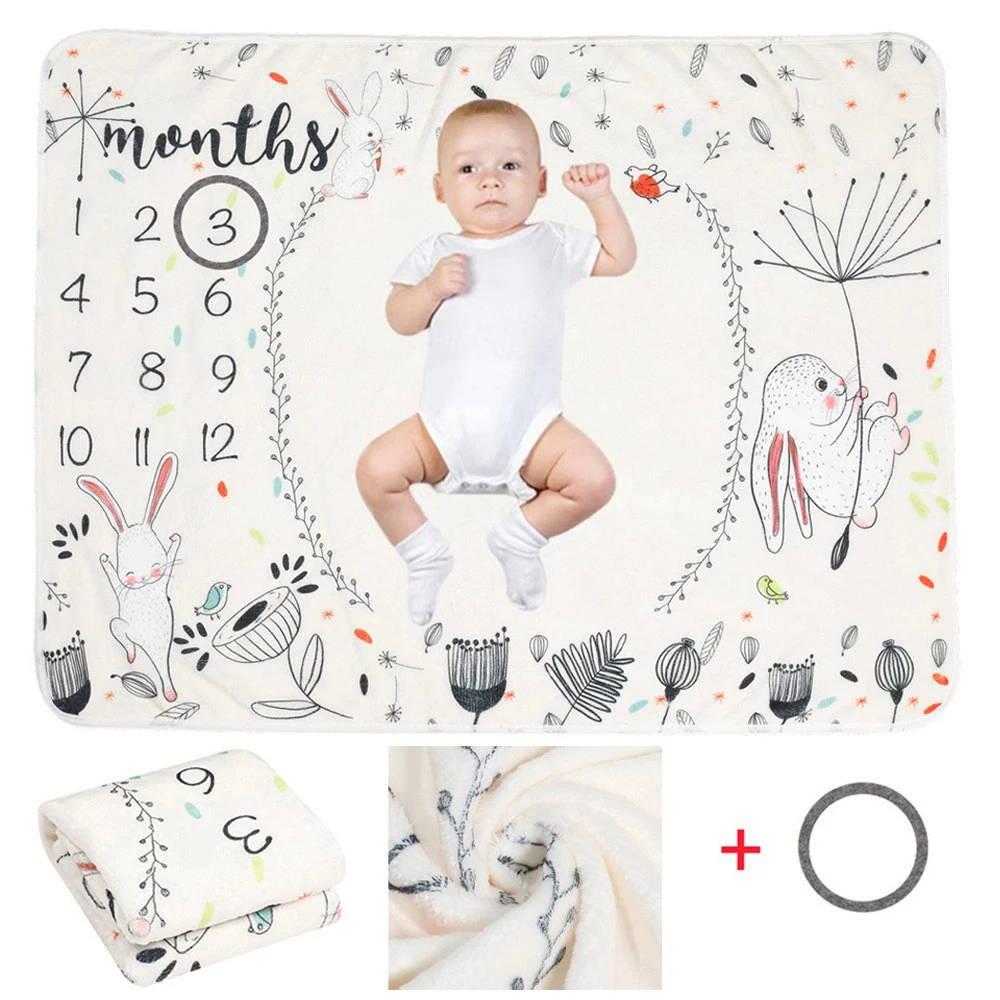 Ylsteed Baby Monthly Milestone Blanket Fleece Photography Background Prop for Boy Girl Lion Animal Rabbit Print Shooting Blanket