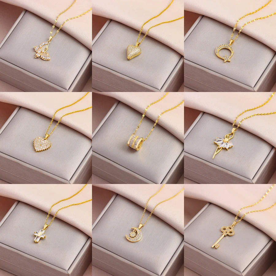 Neu In Süße Sexy Zirkon Kristall Serie Anhänger Halsketten Für Frauen Weibliche Edelstahl Hals Kette Schmuck Mädchen Party Geschenk
