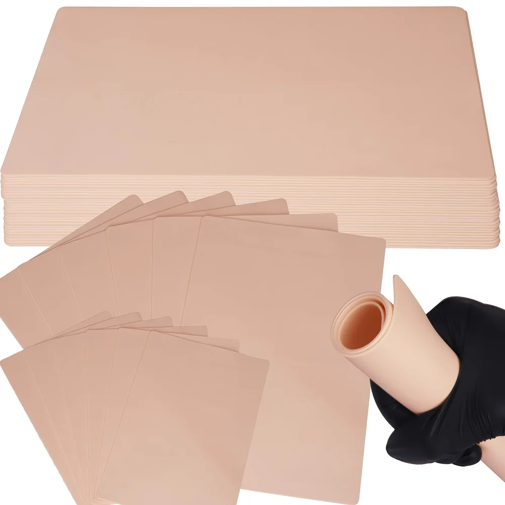 

Многоразовые силиконовые листы для практики татуировки (толщина 1 мм)-11 шт. Реалистичная текстура для начинающих, машин не требуется.