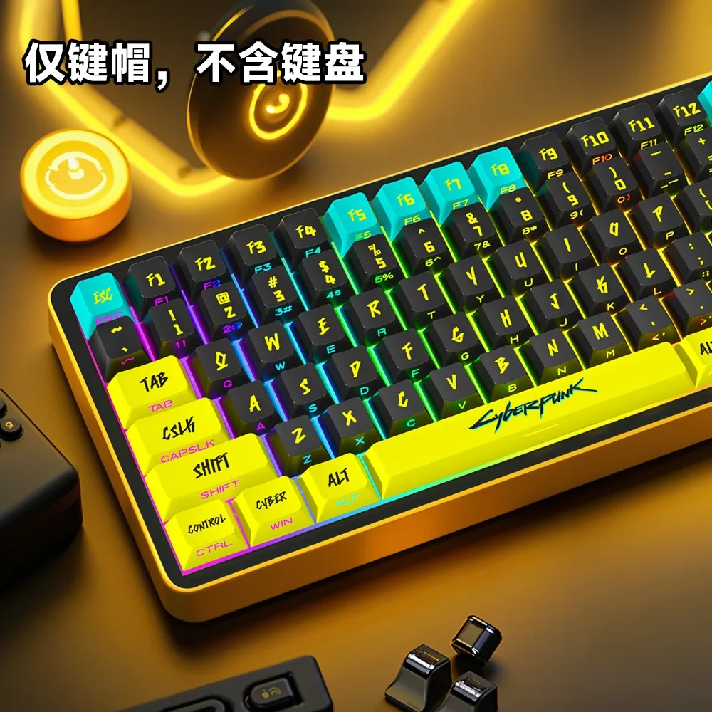 

129 Keys Cyberpunk Mechanical Keyboard keycaps Dye Sublimation Side Printed Shine Through Cherry Profile PBT Keycap ISO Enter